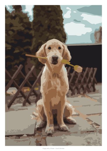 Puppy with a Flower, painted
