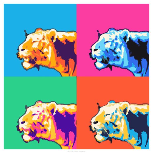 Pop Art Tiger (4 panels), painted