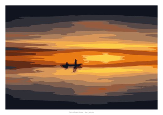 Fishing Boat at Sunset, painted