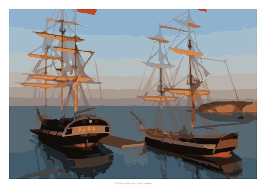 Tall Ships at Sunset, painted