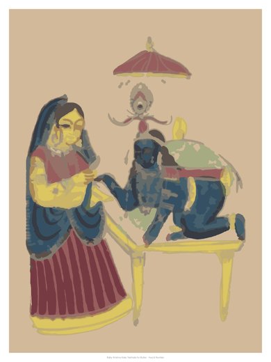 Baby Krishna Asks Yashoda for Butter, painted