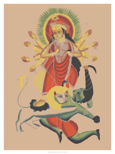 Durga Slaying Mahishasura, painted
