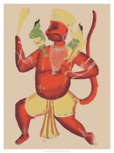 Hanuman Carrying Rama and Lakshmana, painted
