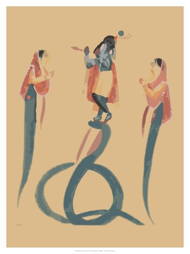 Krishna Dancing on the Serpent Kaliya, painted