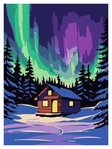 Cabin under the Aurora, painted