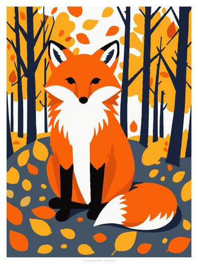 Fox in the Autumn Woods, painted