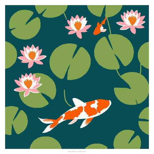 Lotus and Koi, painted