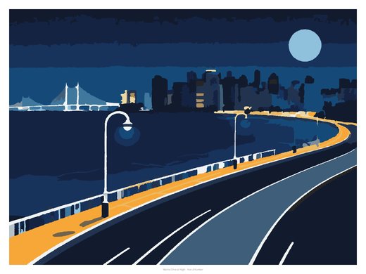 Marine Drive at Night, painted