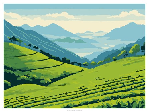 Tea Hills of Munnar, painted