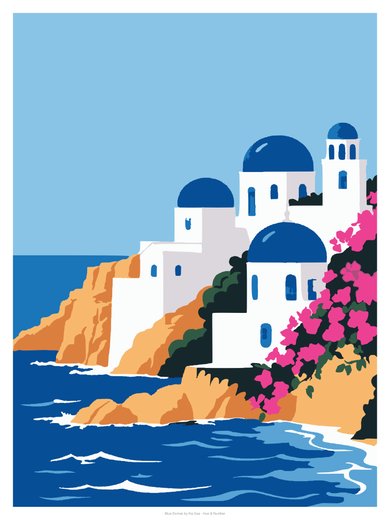 Blue Domes by the Sea, painted