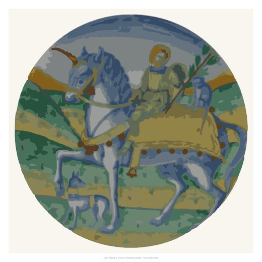 Man Riding a Unicorn (maiolica plate), painted