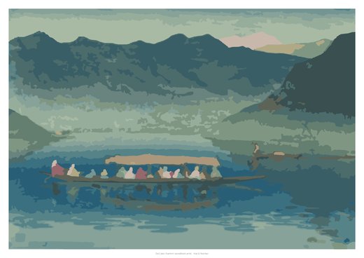 Dal Lake, Kashmir (woodblock print), painted