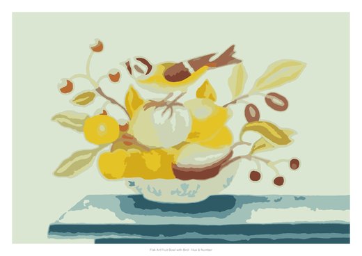 Folk Art Fruit Bowl with Bird, painted