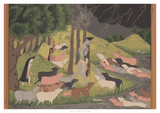 Krishna Summoning the Cows, painted