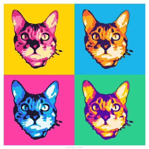 Pop Art Cat (4 panels), painted
