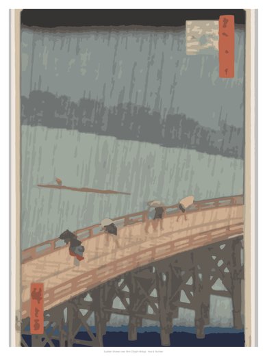 Sudden Shower over Shin-Ōhashi Bridge, painted