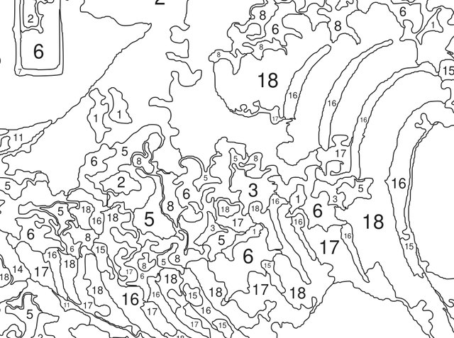 Black outlines with numbers